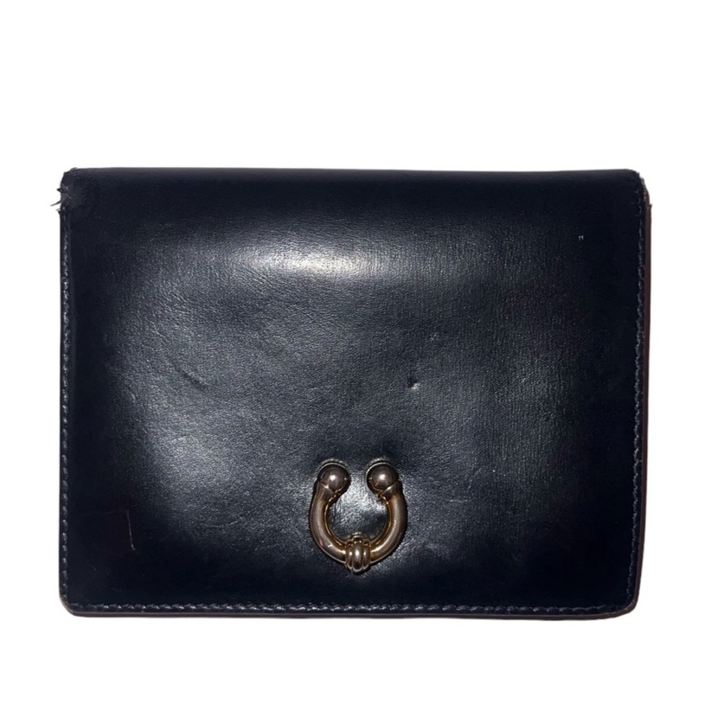 Gucci Black Leather Horseshoe Compact Wallet